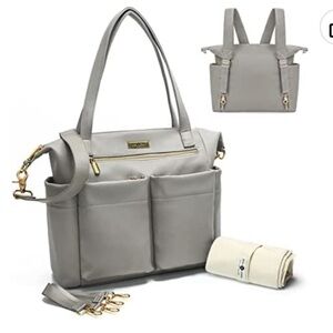 Miss Fong Stylish Gray Leather Diaper Backpack